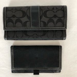Coach Trifold Wallet with matching Checkbook holder Jacquard & Leather Like New